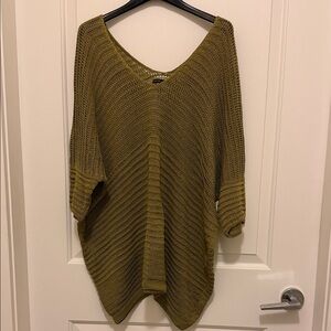 Sarah Pacini Olive Green Oversized V-Neck Knit Sweater